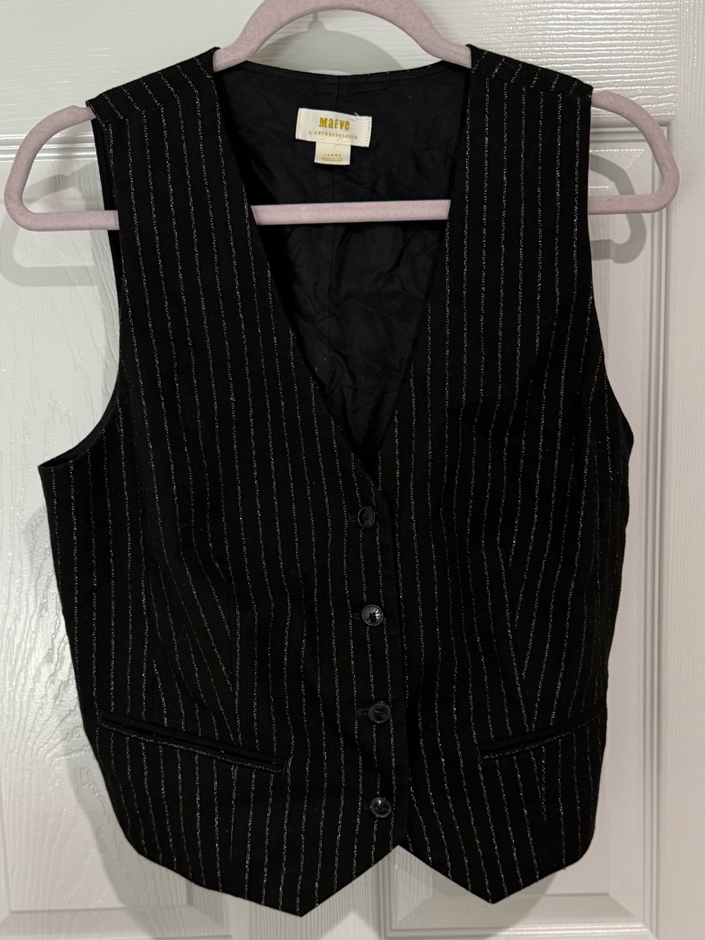 Anthropologie Black Pinstripe Tailored Vest